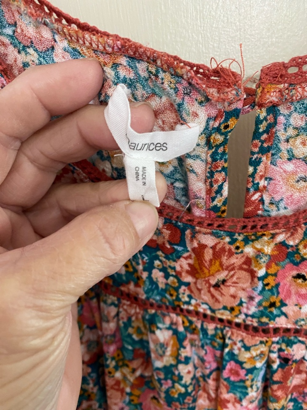 Maurices Teal Floral Top with Coral and Pink Accents